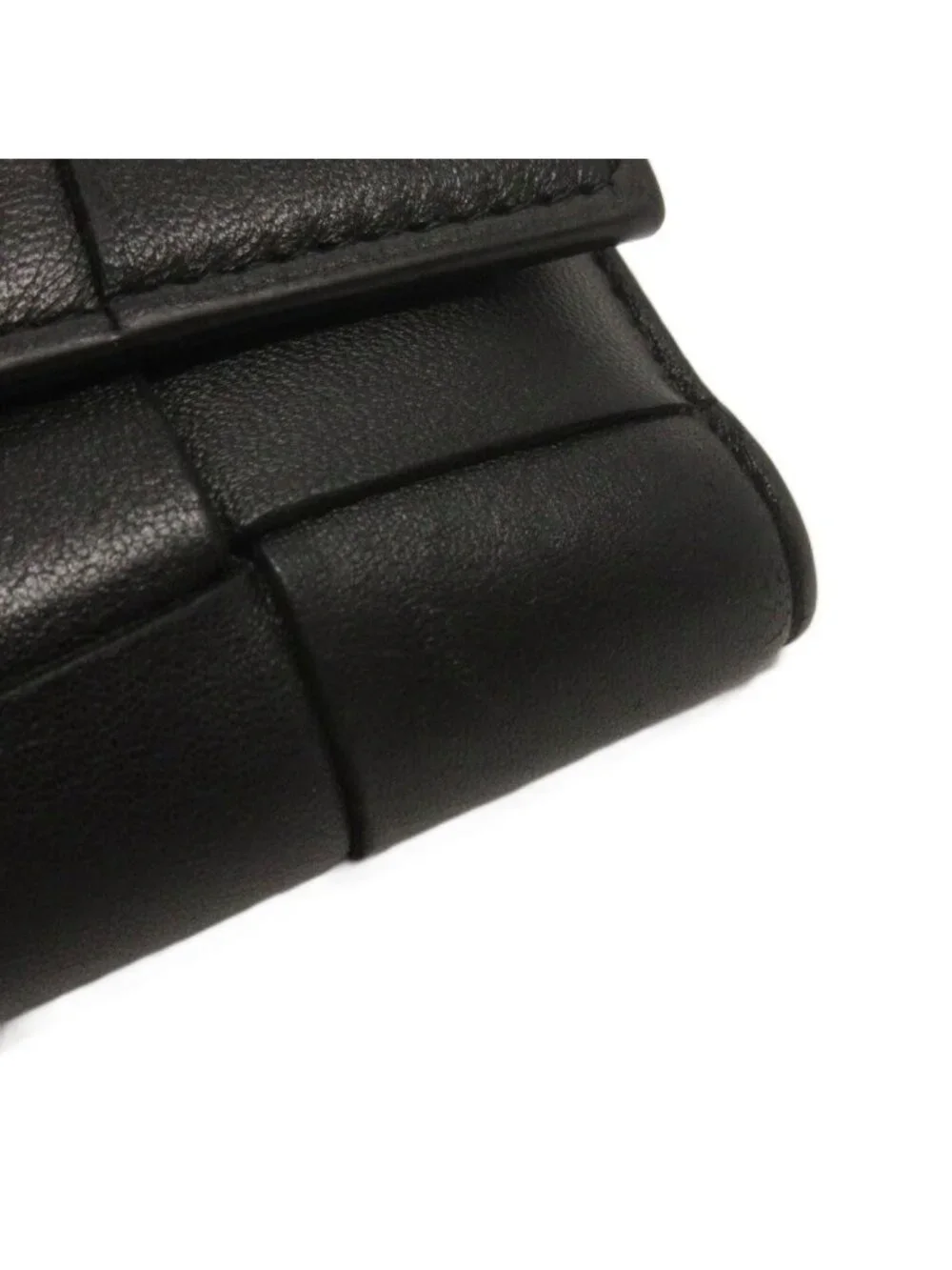 Bottega Veneta Cassette Trifold Wallet Braided Leather Black
